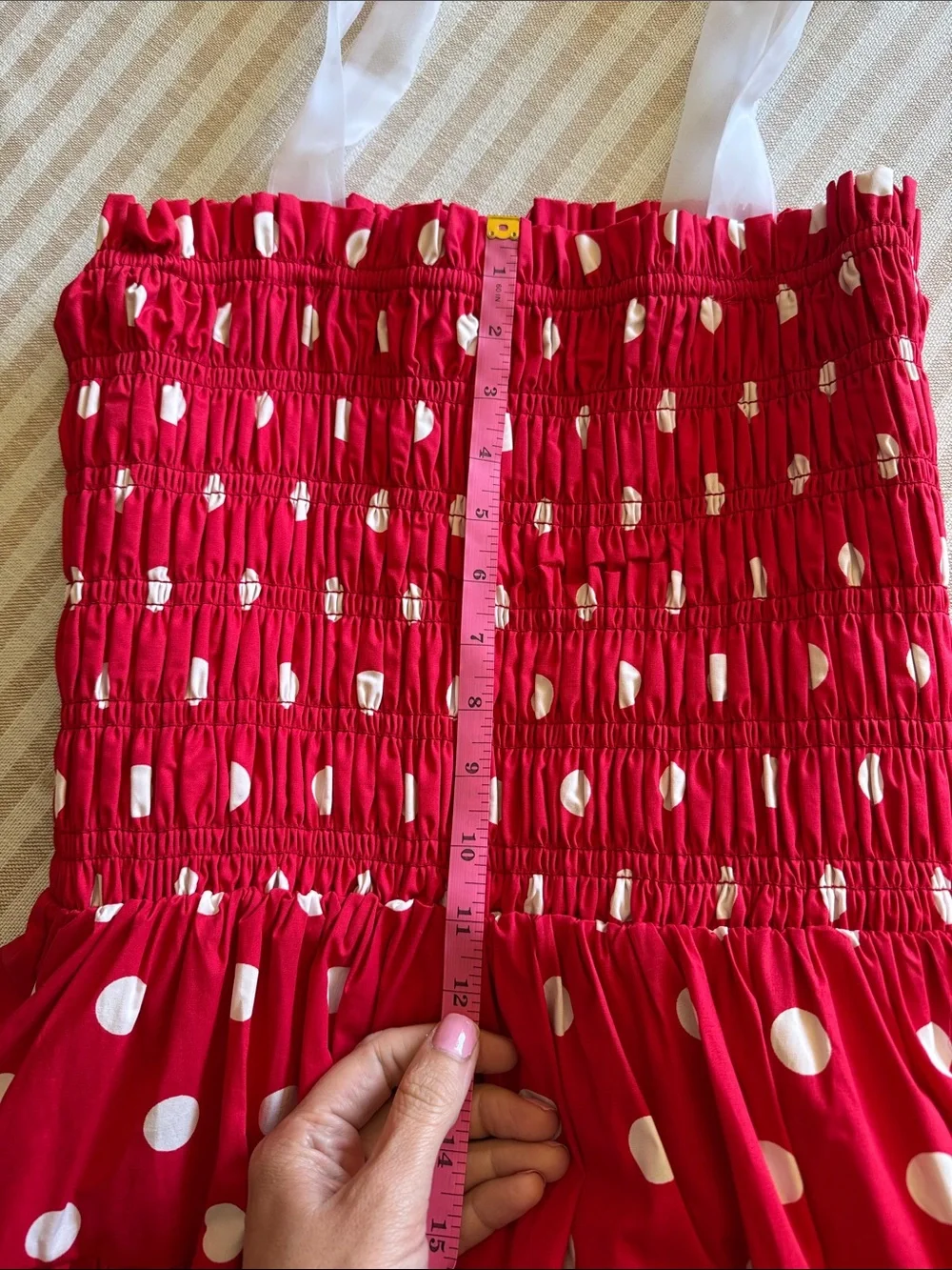 NWOT En Saison Red Polka Dot Midi Dress with White Ties - Picture 8 of 8